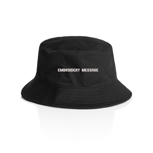 as colour cotton bucket hat in black with personalised custom embroidery