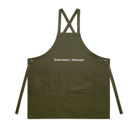 as colour cotton canvas apron in khaki  with personalised custom embroidery